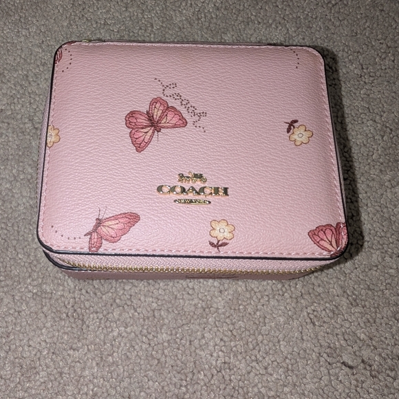 Coach Handbags - Coach Pink Butterfly Leather Zip Travel Jewelry Case